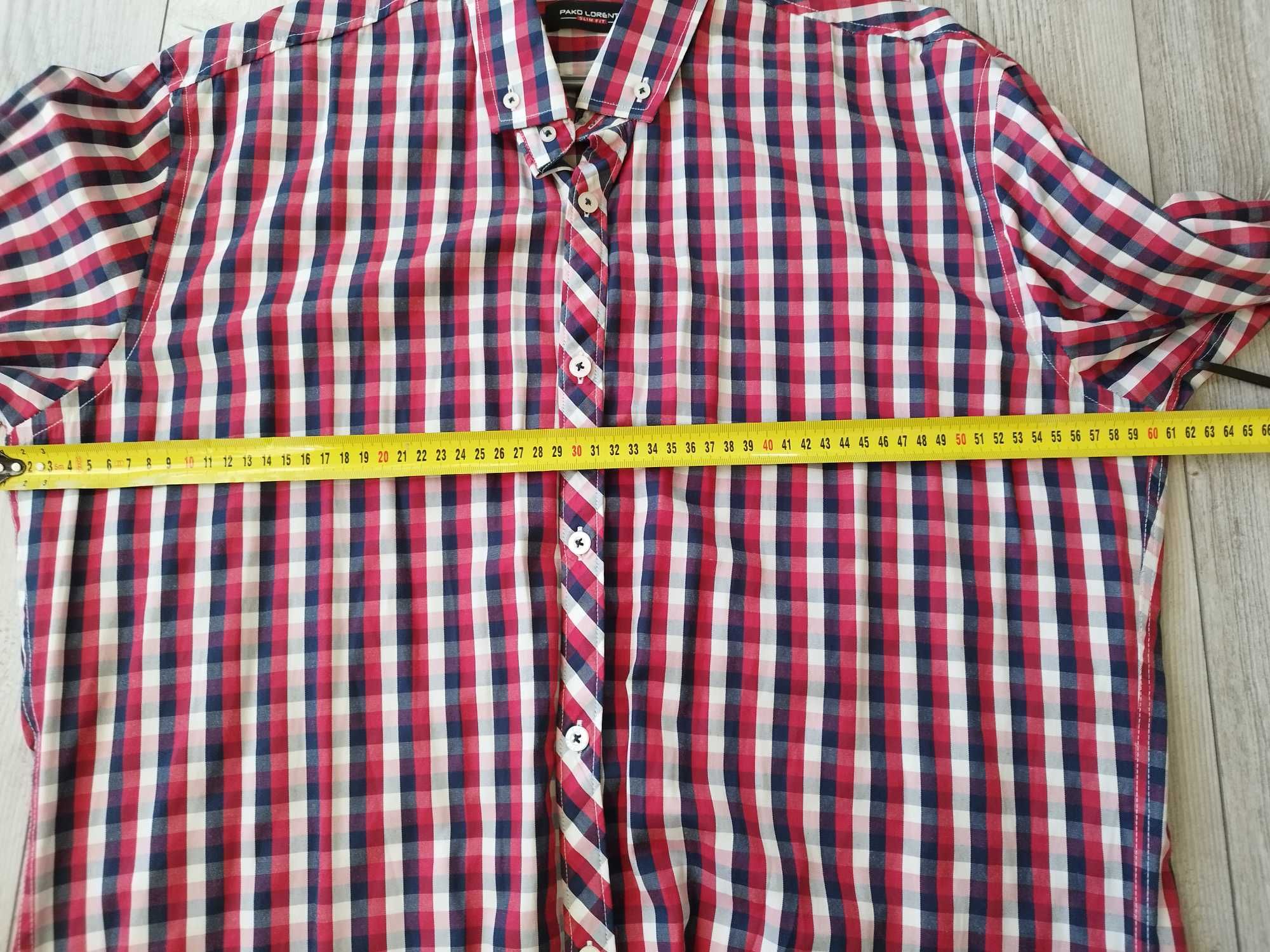 Koszula XL męska długi rękaw, bordowa,łaty, kratka,slim