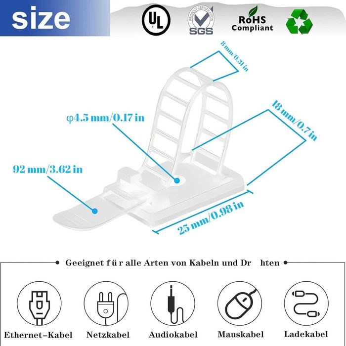 SZFUDIGO Organizer na biurko, opaski kablowe, samoprzylepne 50szt.