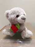 Pequeno Ursinho de Peluche Cinzento com uma Rosa Vermelha - Como Novo!
