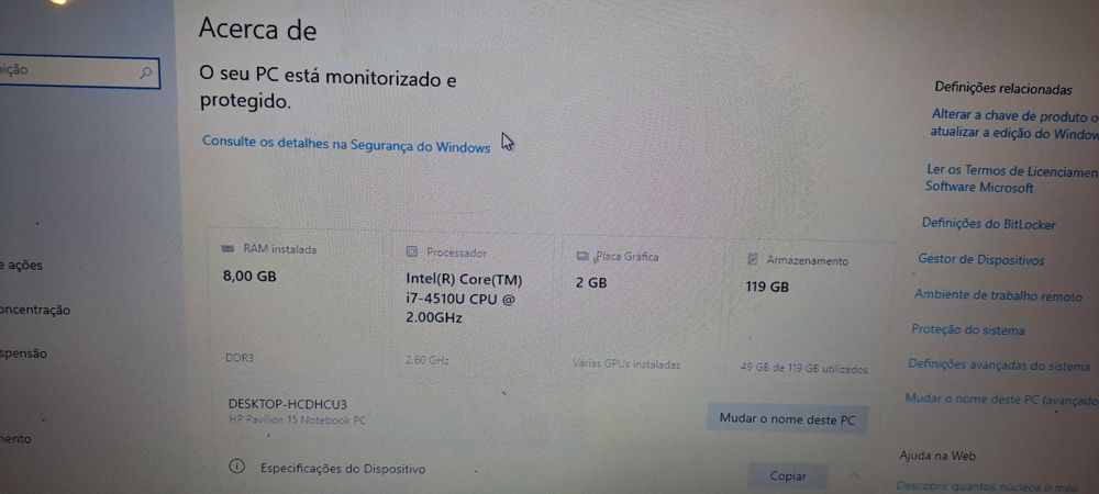 Portatil HP pavilion i7 8ram