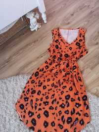 Sukienka pomarańczowa w panterkę sukienka letnia w cętki rozmiar 44