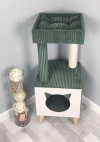Drapak dla kota , zieleń butelkowa, legowisko z poduszką, sizal, wieża