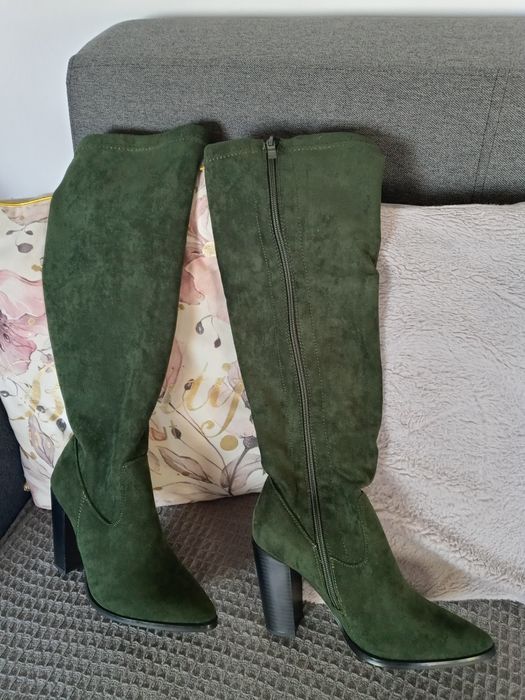 Kozaki nowe 36 zielen zamek welur miekkie