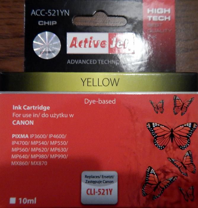 TUSZ do Canon CLI-521M (CHIP), NOWY! Kolory: M, Y, C, Bk, 10 ml z CHIP