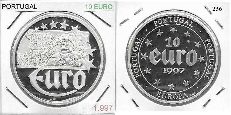 10,00 € - - - 20$00 - 1997 - - - - - Moeda de Prata
