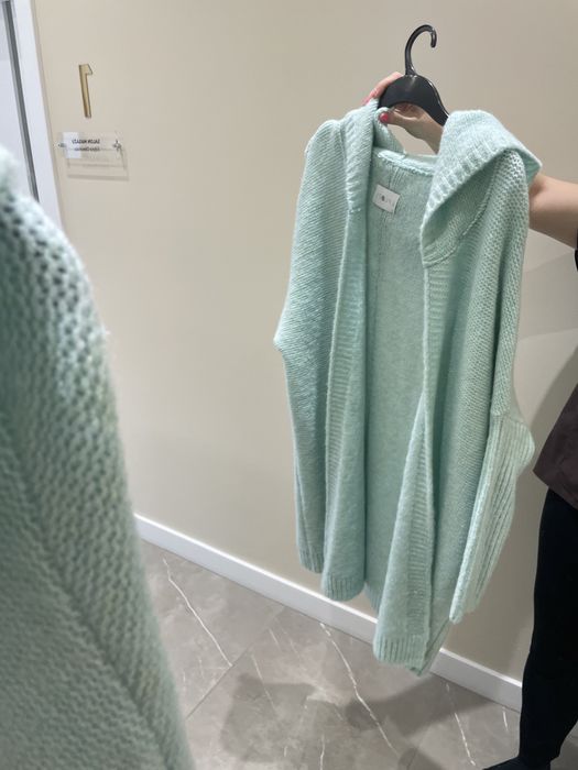 Kardigan z kapturem Kolor Miętowy