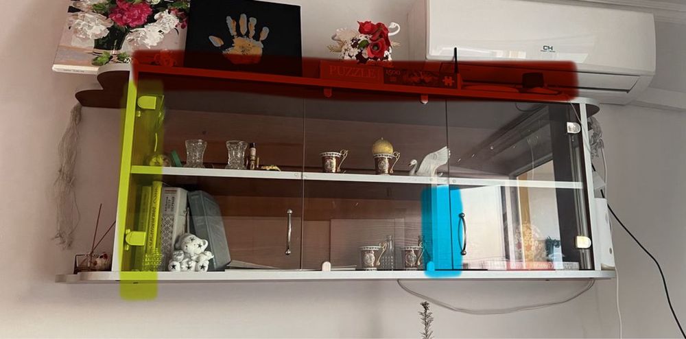 Навесные полки антресоль со стеклянными дверями и подсветкой