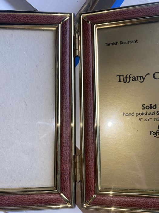 Ciężkie  dwie ramki TIFFANY złączone z mosiądzu nierdzewne w skórze