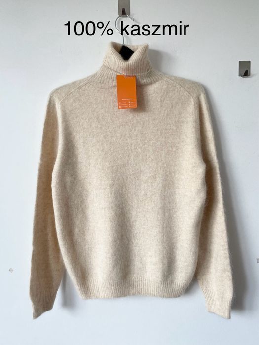 Nowy 100% kaszmir kremowy sweter golf puszysty miękki cashmere cosy
