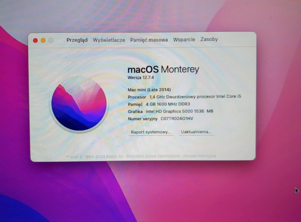 Komputer Apple Mac Mini A1347 late 2014 Core i5 4RAM 256SSD