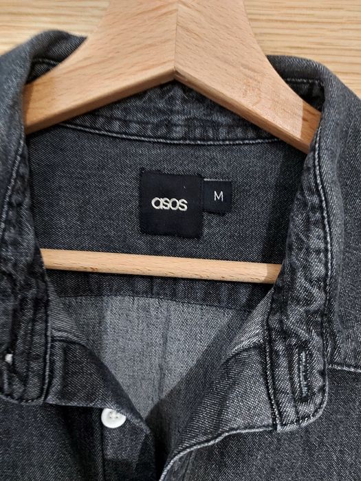 Czarna jeansowa koszula męska roz M bawełna na krótki rękaw Asos