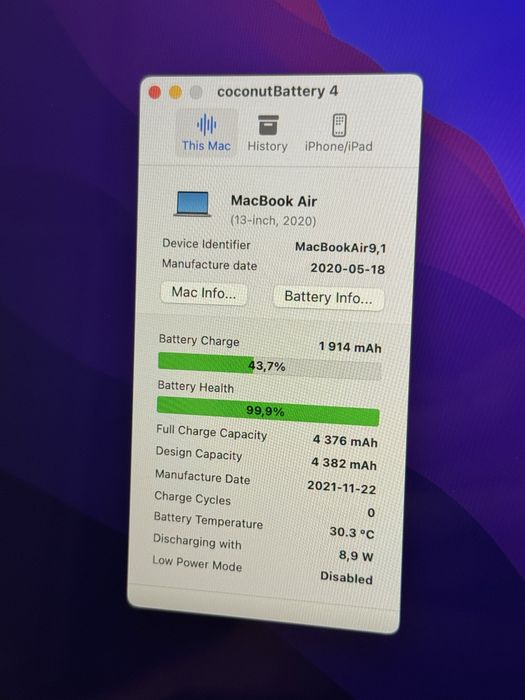 Ідеальний MacBook Air 13' M1 2020 i3/8/128GB (SpaceGray) Батарея: 100%