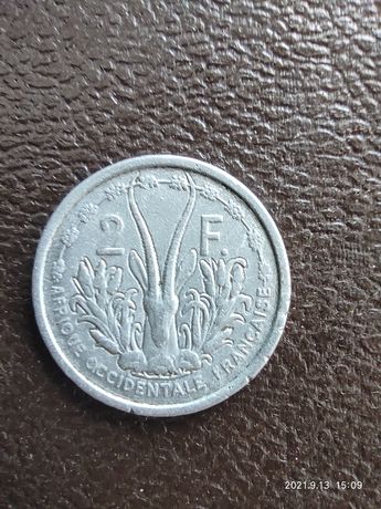 Монета 2 франка Французкая Западная Африка 1955год