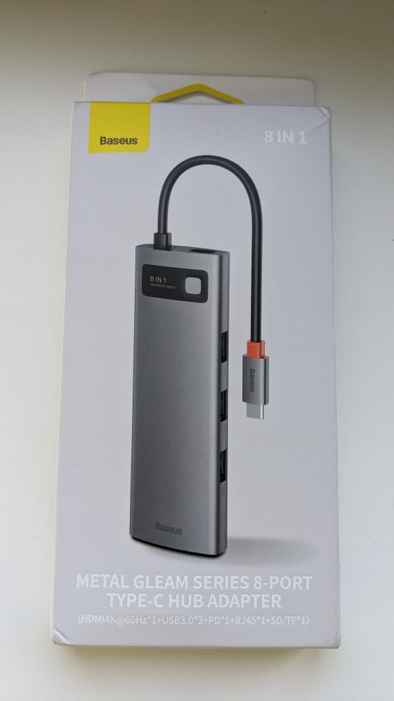 Хаб Baseus 8 in 1 Type-C Gleam hub адаптер переходник otg Macbook Pro