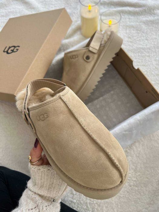 Угги UGG Lanah Clog Brown Beige Platform / Уггі Ланах Клог бежеві замш