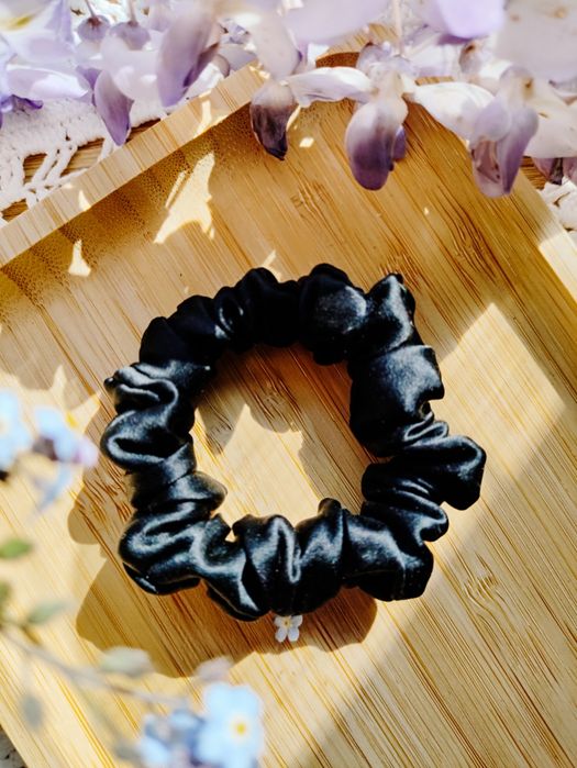 Gumka scrunchie, jedwab 100%, czarna