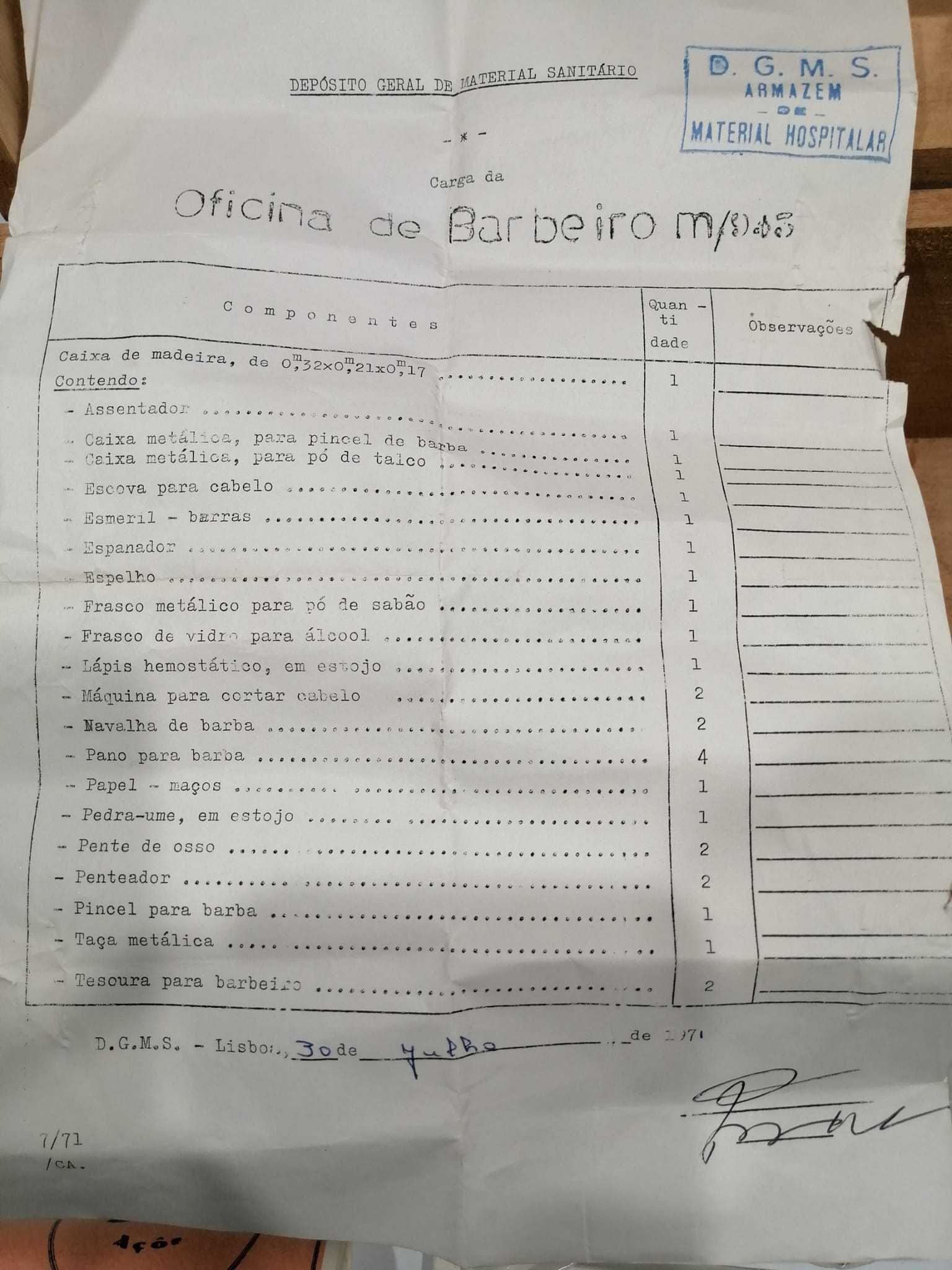 Oficina de Barbeiro - Mala Hospitalar Militar -original como nova 1971