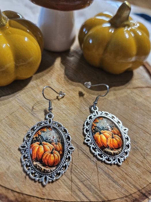 Jesienne kolczyki dynie boho art vintage