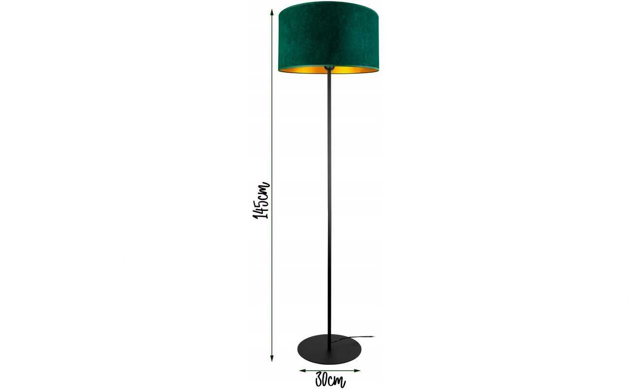 Nowoczesna lampa podłogowa ABAŻUR WELUR 40 cm ZIELONA 145 cm wys NOWA