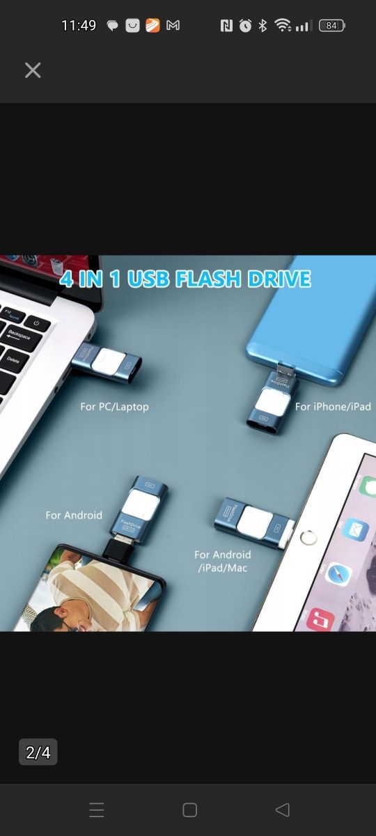 Pendrive 4W1 256GB flash drive USB LIGHTNING MICROUSB TYPE-C