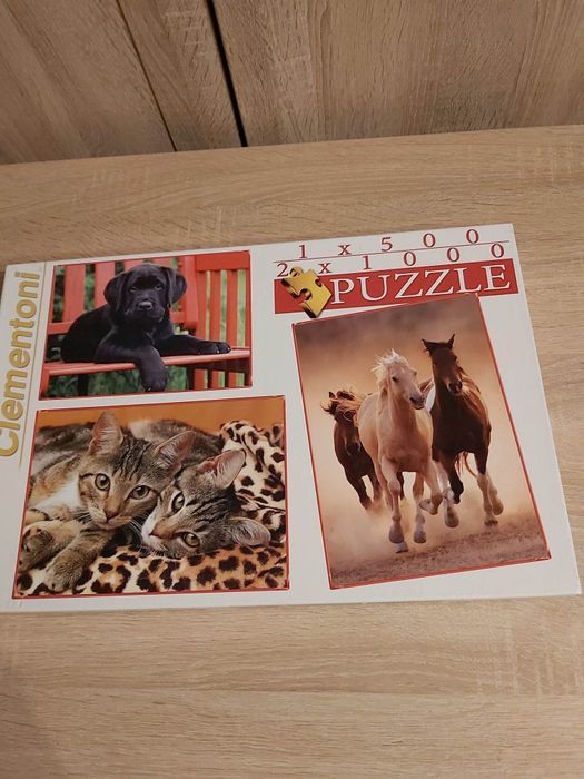 Puzzle 3w1 pies,koty i konie