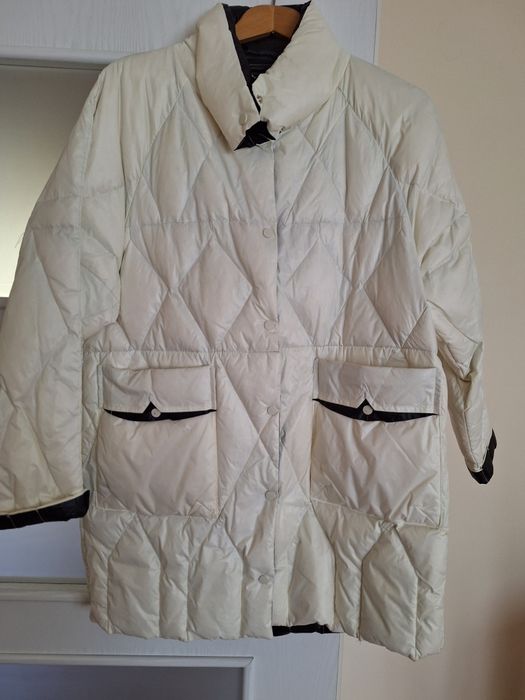 Kurtka włoska biała perłowa puch z pierzem