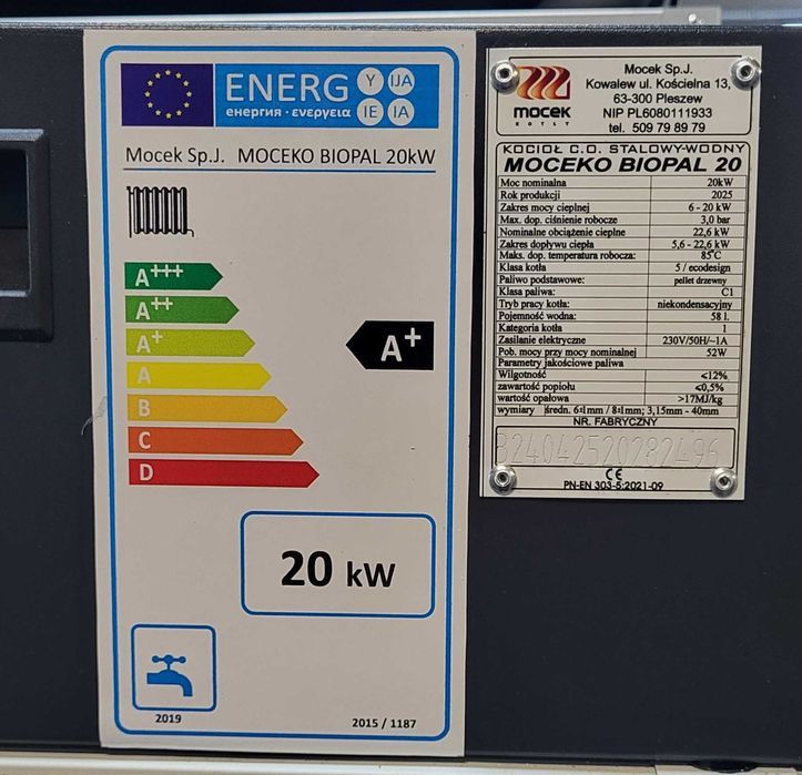 Kocioł na pellet, Drewno Moceko BIOPAL 20kW, piec dotacje OD RĘKI ZUM