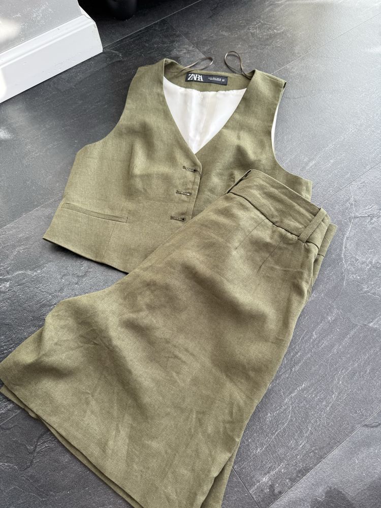 Костюм zara льон шорти жилетка