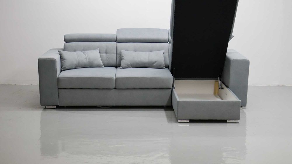 TMM NAROŻNIK funkcja spania pojemnik regulowane oparcie SOFA szara kol