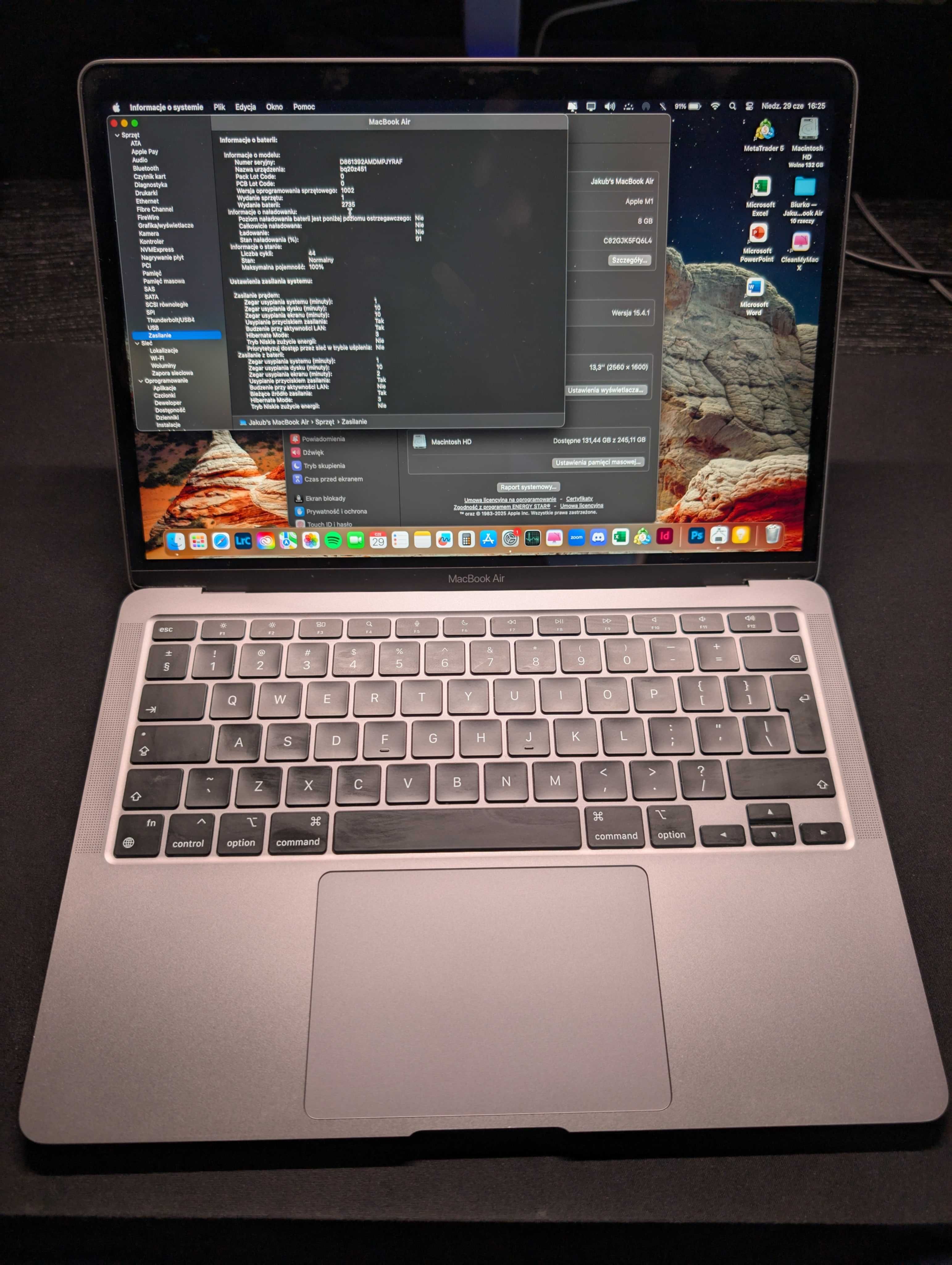 Apple MacBook Air M1/8GB/256/Mac OS Space Gray 2020r Bateria 100%