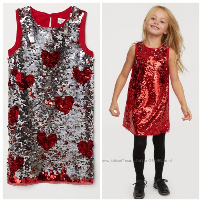 H&M 9-10L świąteczna czerwona sukienka z cekinami serduszka wyjściowa