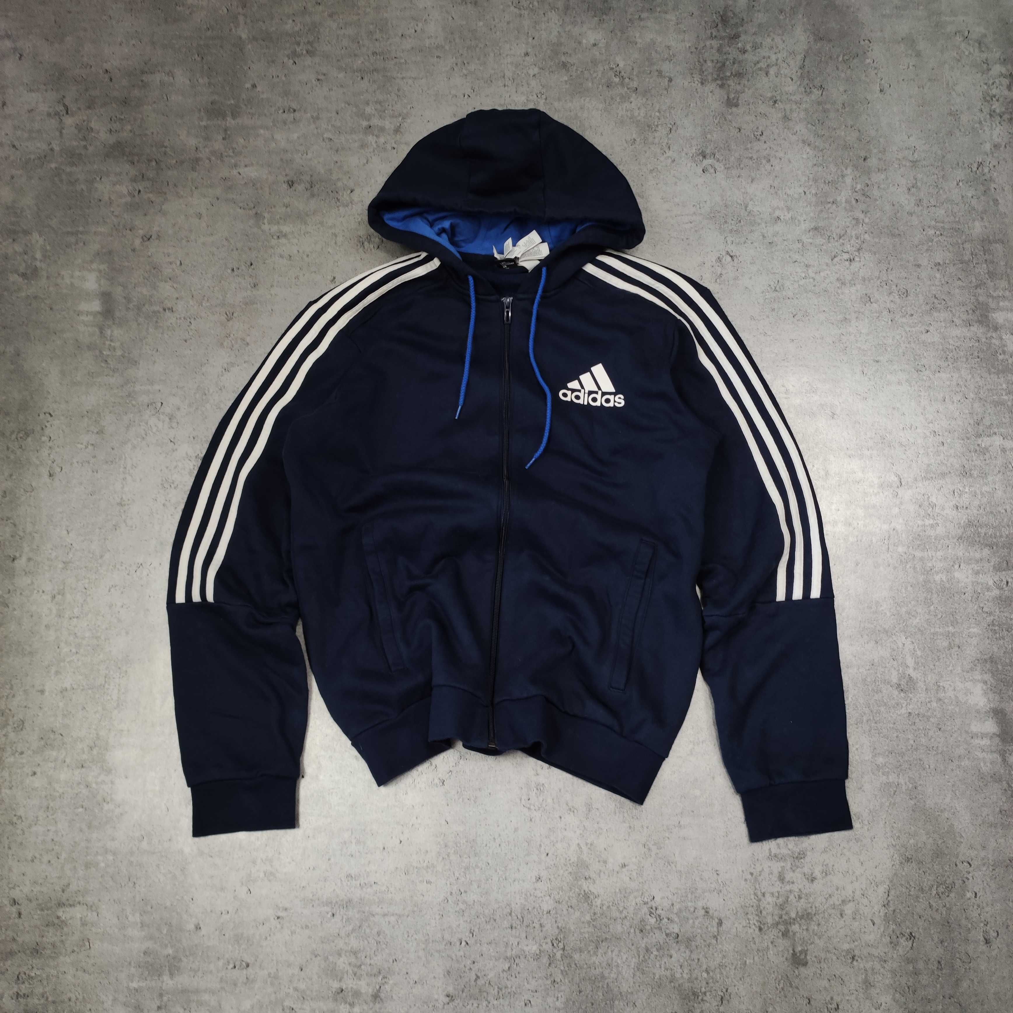 MĘSKA Bluza Bawełna Rozpinana z Kapturem Hoodie Adidas Granatowa Logo