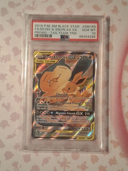 Karta Pokemon Eevee & Snorlax GX Tag Team PSA 10
