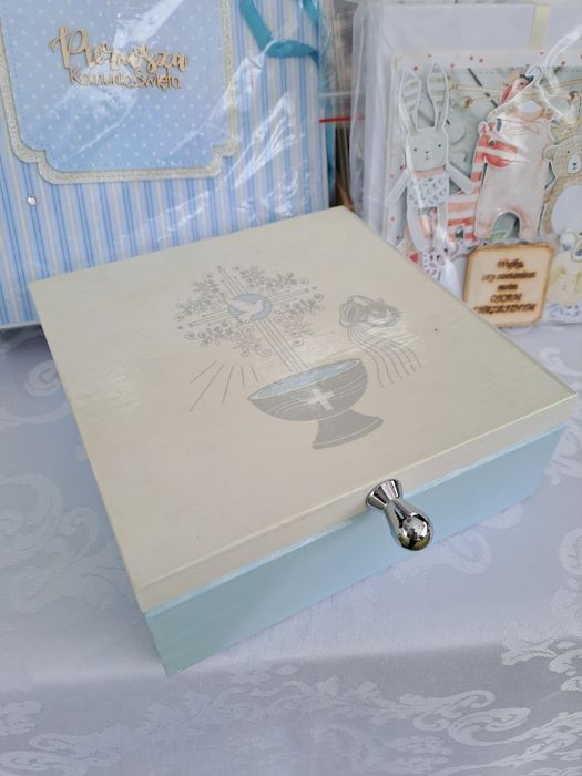 Pudełko drewniane na pamiątki Chrzest Święty Hand made