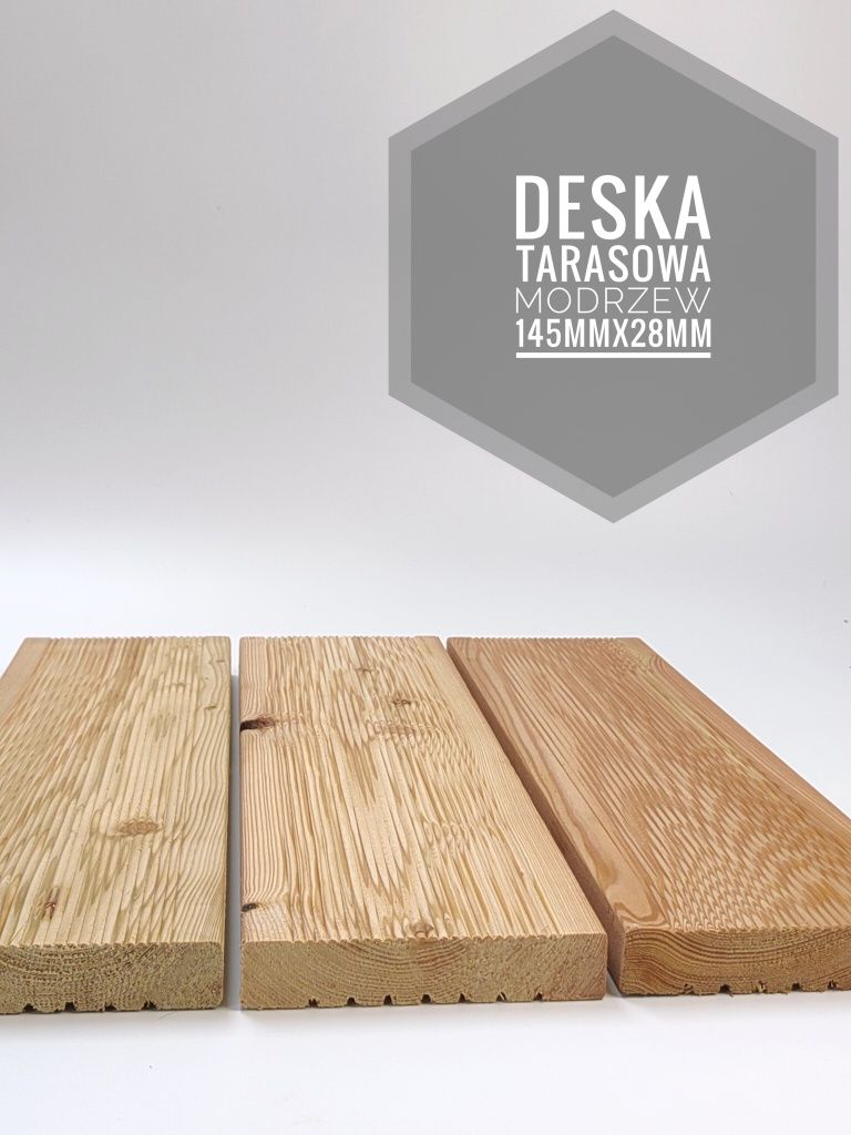 Deska tarasowa Modrzew 145mm x 28mm Kantówka Strugana/RemmersOil/Spax
