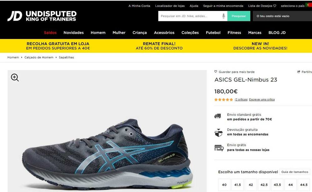 Asics Gel Nimbus 23 novas com etiqueta - Tam. 42