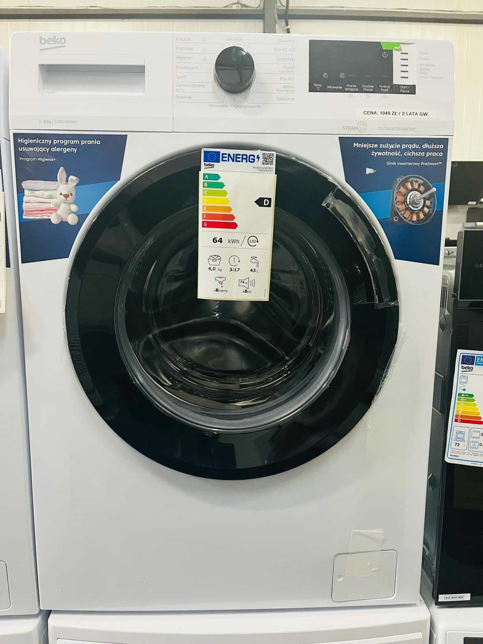 Pralka Beko 6 kg załadunku / Wersja Slim 40 cm Gł./ Prosta obsługa!
