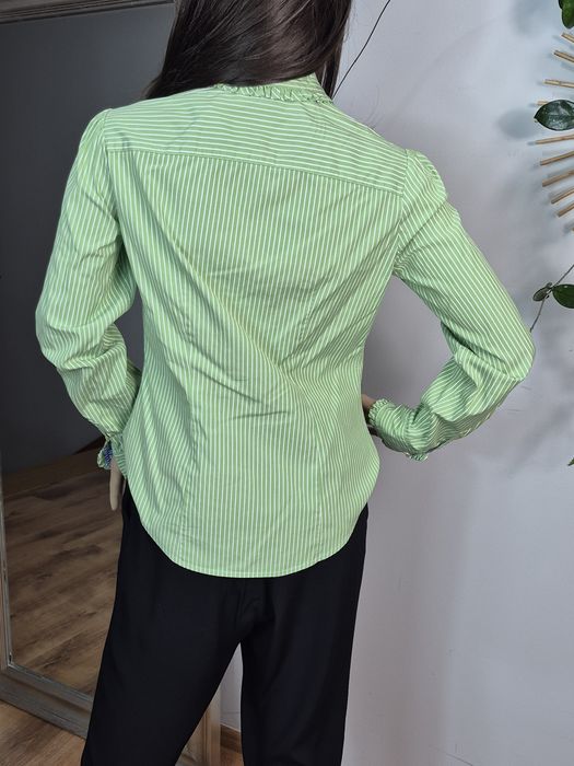 Koszula damska Tommy Hilfiger S  zielona w paski bawełniana z falbanką