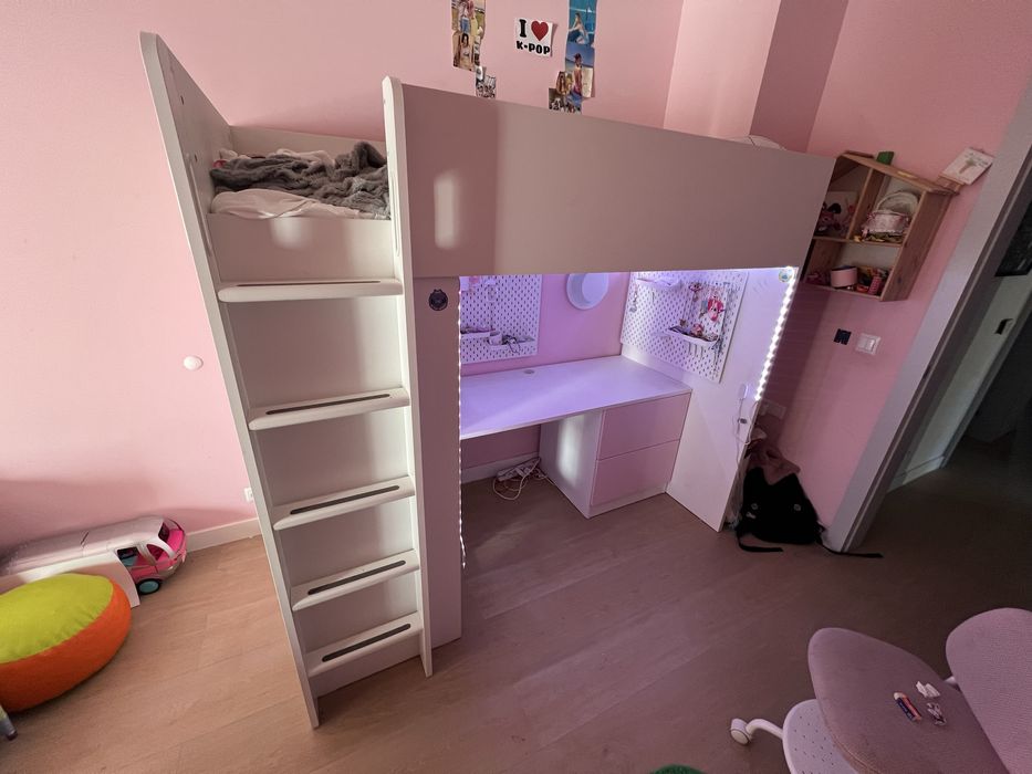 Łóżko Ikea Samstad 90x200 z antresolą i biurkiem