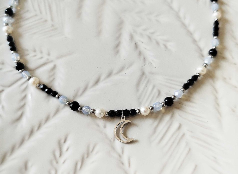 Naszyjnik z koralików naturalnych Agat Ametyst Perły OlczykJewellery