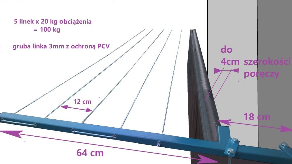 Suszarka na pranie stalowa na balkon balustradę na zewnątrz