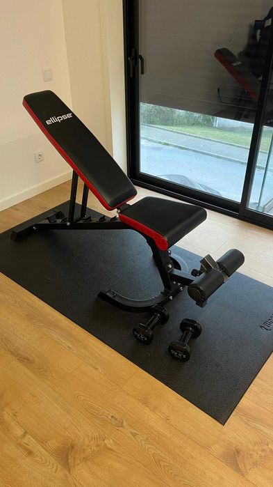 Banco de Treino, Halteres e Protetor de Chão - Pacote Completo