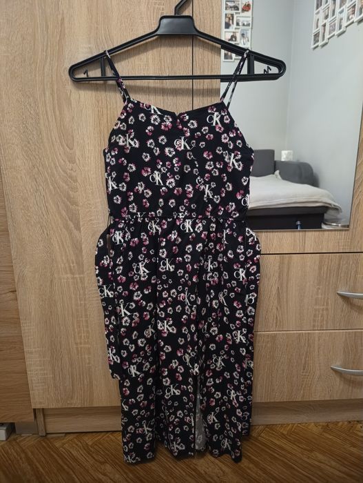 Sukienka Calvin Klein Jeans z tasiemką w tali w kwiaty rozmiar XS 34