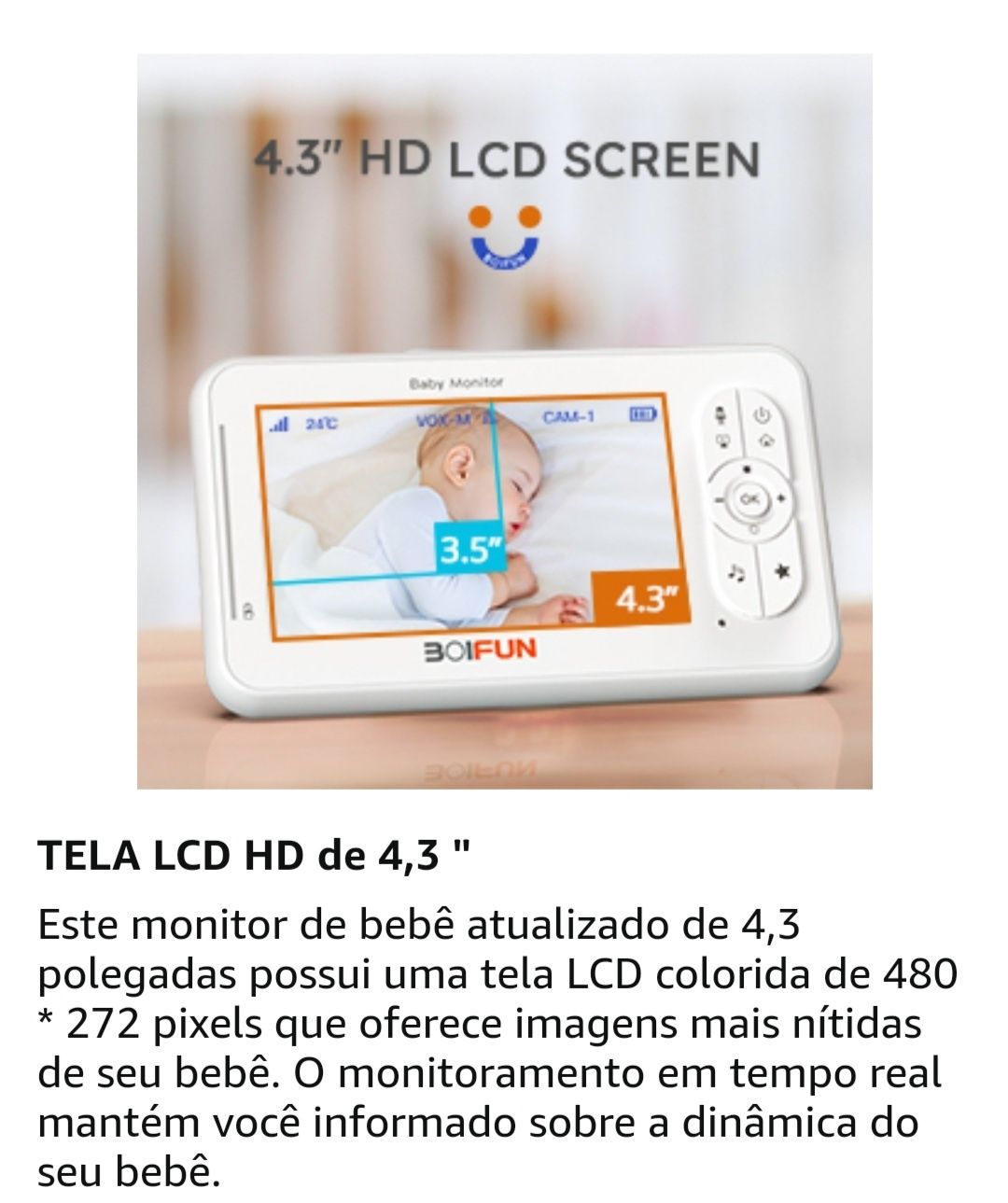 Monitor de bebê, BOIFUN Câmera de vídeo para bebês com tela HD de 3,2