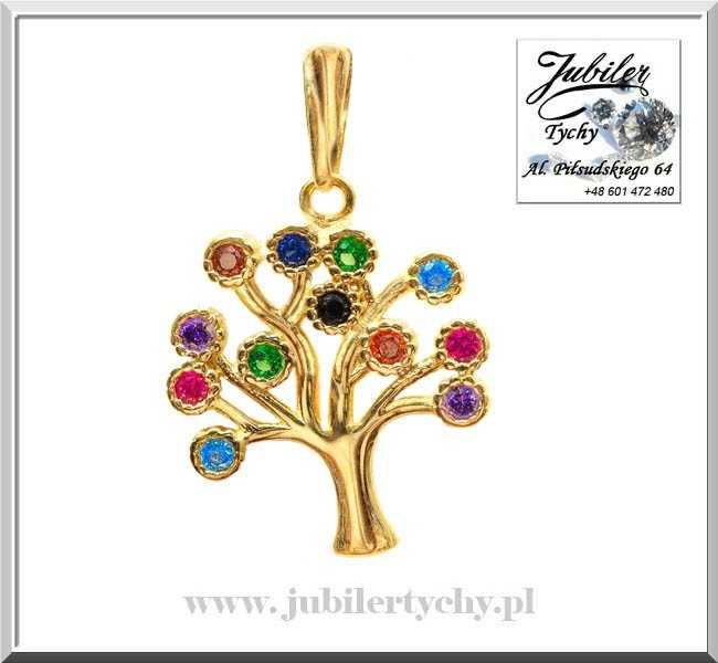 Złote drzewko szczęścia z kamieniami drzewo życia Złoto 585 Tychy