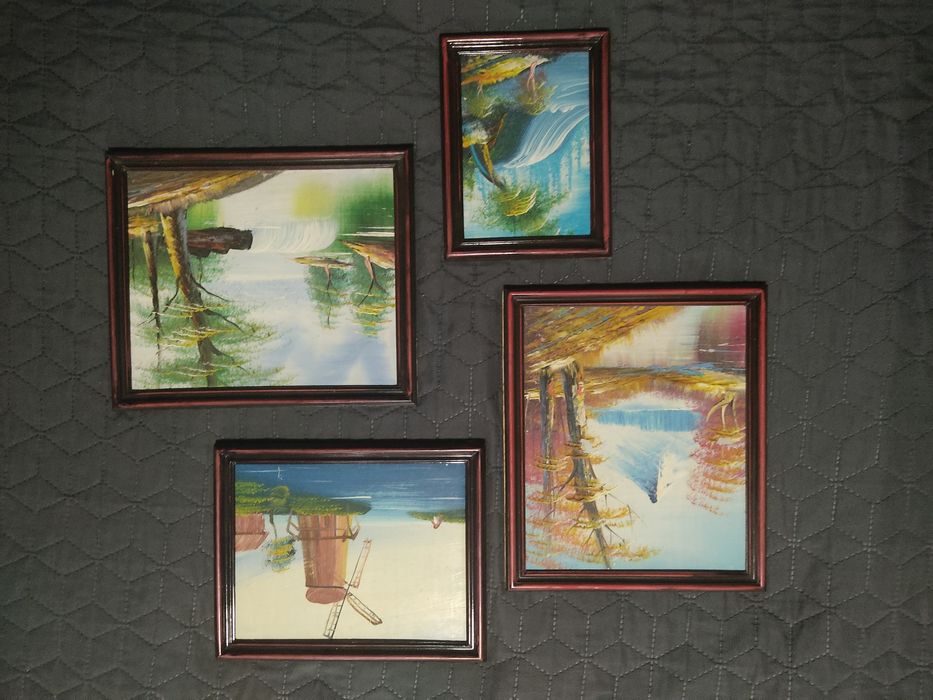 "Pejzaże"-piękny komplet obrazków olejnych na płytach!