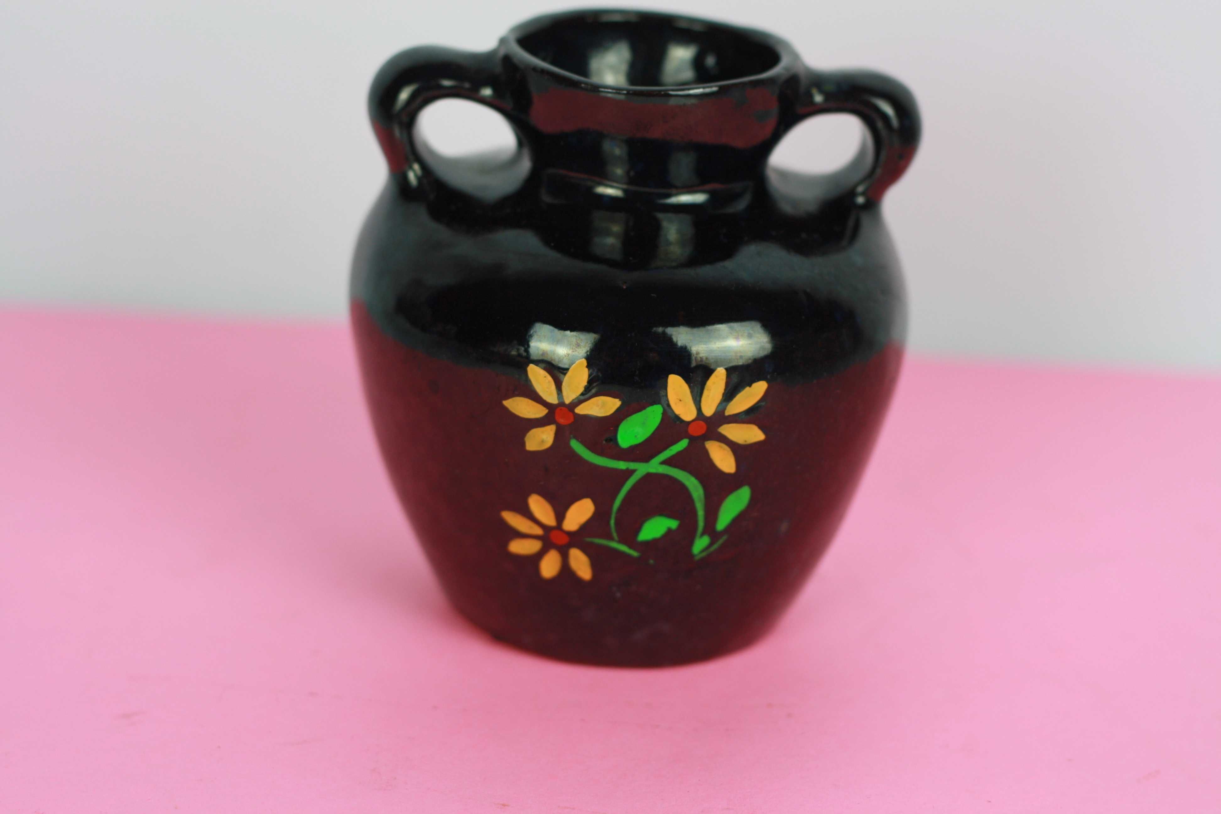 Niewielki wazon ceramiczny ręcznie malowany vintage