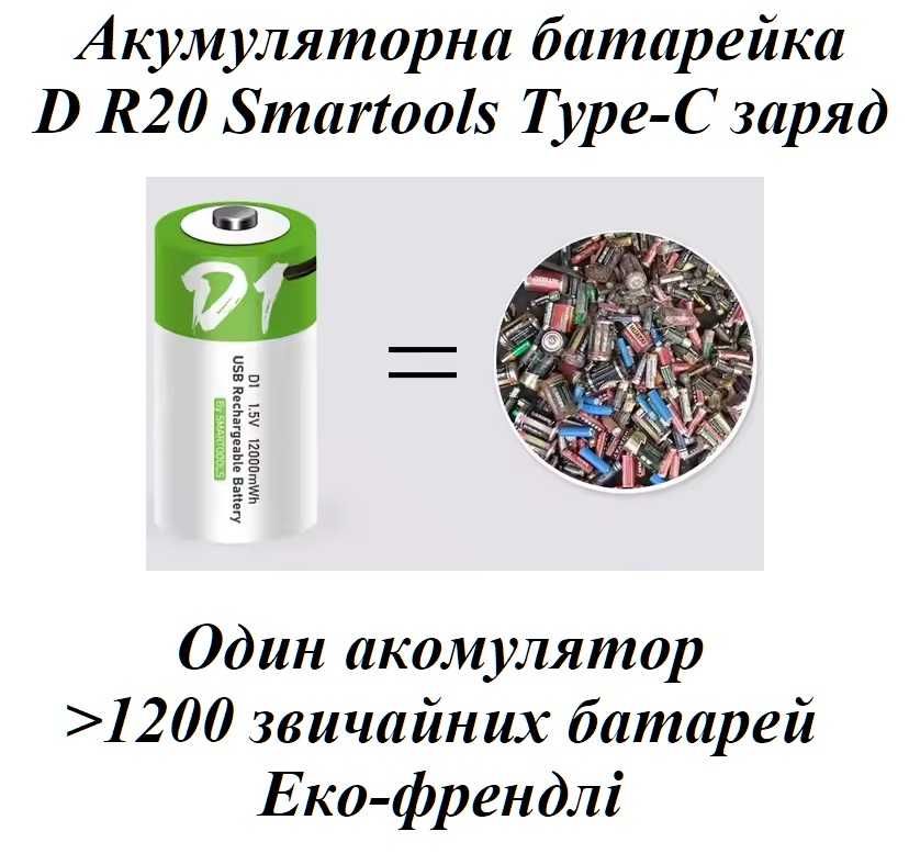 Батарейка аккумуляторная тип D R20 Smarttools 12000 mWh 8000 mAh