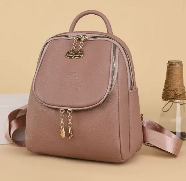 Женский черный коричневый кожаный рюкзак жіночий ранец сумка кенгуру