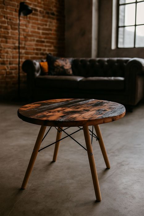 Stolik kawowy loft rustykalny blat drewniany żywicą epoksydowa